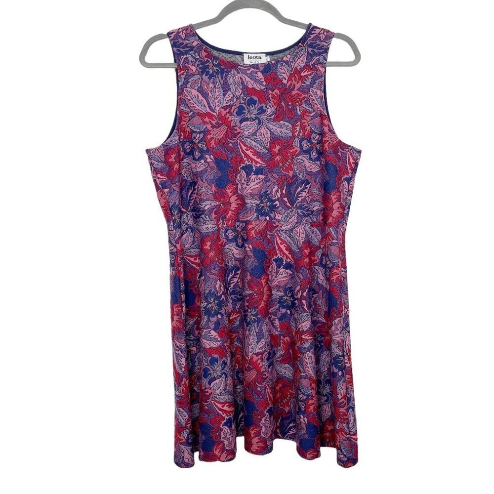 Leota Red Floral Dress Womens Size 2X Long 2L Sleeveless Jacquard Knit